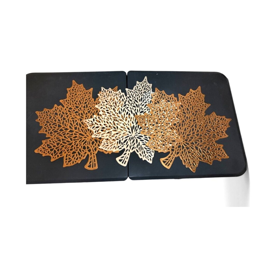 3 Pcs Fall Thanksgiving Maple Leaf Placemats 17x 16" Bronze Silver Flex Vinyl